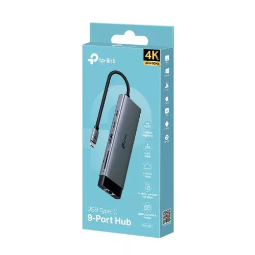 TP-Link adapter HUB 9-in-1 UH9120C Type-C – 2xType-C, 3xUSB 3.0, HDMI 4K 60Hz, RJ45, 1000Mbps, SD interface, microSD interface (fekete)