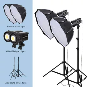   Triopo XL-80 Softbox Set - 2db 80W 5600K 90cm Softbox Állvány Kit