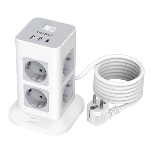 Tessan 3 Aljzatos Elosztó USB Töltővel És Kapcsolóval (TPS03-DE-C)