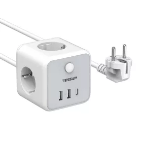   Tessan 3 Aljzatos Elosztó USB Töltővel És túlfeszültség Védelemmel (TS-301-C-GR)
