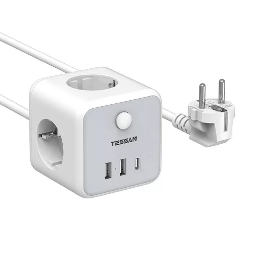 Tessan 3 Aljzatos Elosztó USB Töltővel És túlfeszültség Védelemmel (TS-301-C-GR)
