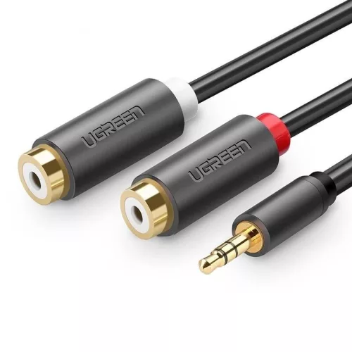 UGREEN AV109 3,5mm-es jack csatlakozó kábel, 2x RCA (Cinch), 0,25m (fekete)
