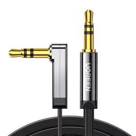   UGREEN AV119 Mini jack 3.5mm AUX könyök kábel, lapos , 1,5m (fekete)