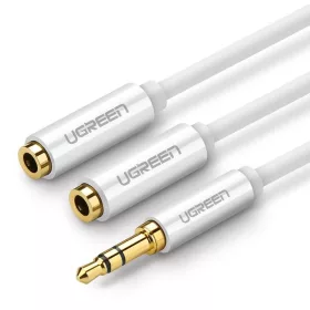   UGREEN AV123 Audió elosztó, AUX jack kábel 3,5 mm, 25 cm (fehér)