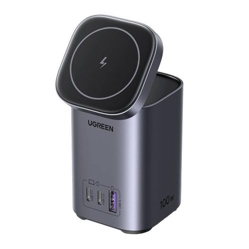 UGREEN CD342 GaN 2in1 Töltőállomás, Qi, 2xUSB-C, 1x USB-A, 100 W (szürke)