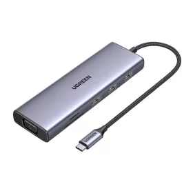   Ugreen USB-C Hub CM498, 3x USB 3.0, HDMI 4k 30Hz, VGA, RJ45, SD/TF, PD 100W (szürke)