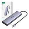 Ugreen USB-C Hub CM498, 3x USB 3.0, HDMI 4k 30Hz, VGA, RJ45, SD/TF, PD 100W (szürke)