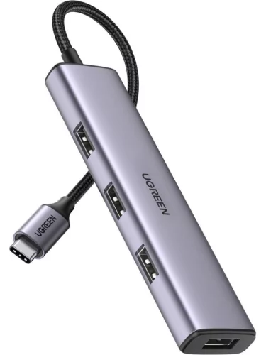 UGREEN CM473 USB-C hub/adapter 4 az 1-ben - 4x USB 3.0 - szürke