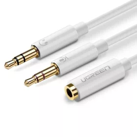   UGREEN AV140 Audio elosztó, AUX fejhallgató + mikrofon 3,5 mm-es mini jack kábel, 28 cm, ABS (fehér)