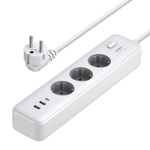 Ugreen CD286 Elosztó - 3x AC, 2x USB, USB-C, 30W - 2m (fehér)