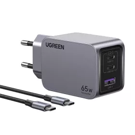   UGREEN Nexode Pro Fali töltő, USB + 2x USB-C, 65W + USB-C kábel 1,5m (fekete)