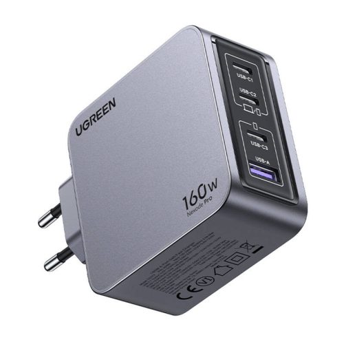 Ugreen Nexode Pro 160W Fali Töltő, GaN, USB + 3x USB-C (szürke)