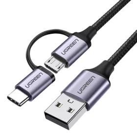   UGREEN 2 az 1-ben USB USB-C / Micro USB kábel, QC 3.0, 1m (fekete)