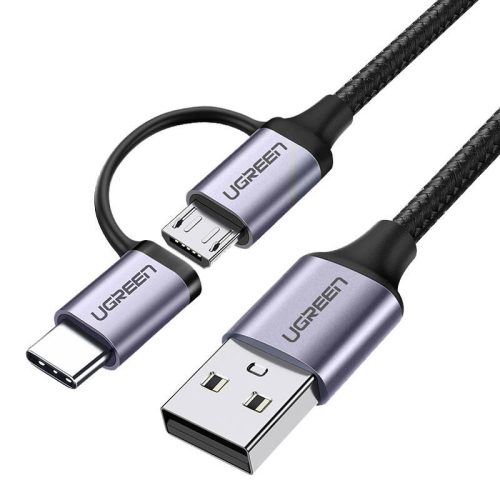 UGREEN 2 az 1-ben USB USB-C / Micro USB kábel, QC 3.0, 1m (fekete)