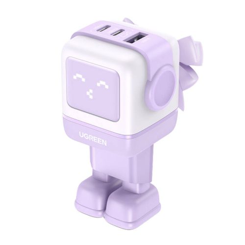 UGREEN Nexode RG Fali töltő (Robot GaN), 2x USB-C + USB, 65W (lila)