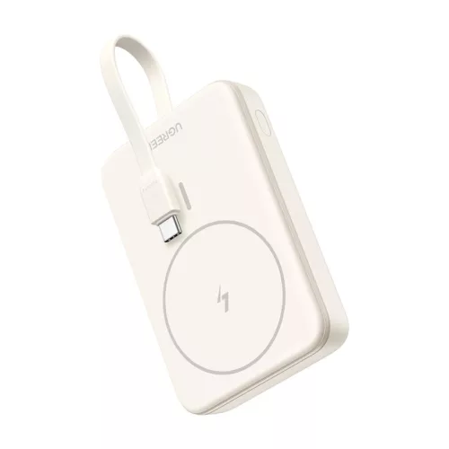 UGREEN 10000mAh Mágneses Powerbank Beépített Kábellel, 20W, Bézs (53117)