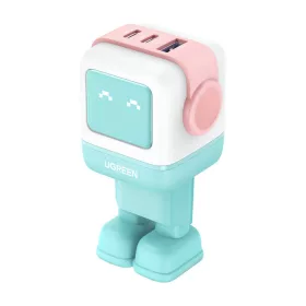   UGREEN 65W GaN Hálózati Töltő, USB + 2x USB-C, (Rózsaszín)-Kék (35855)