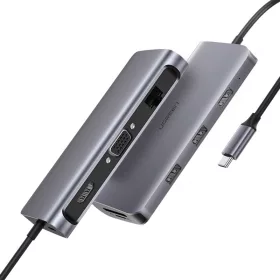   UGREEN 9-in-1 USB-C (Type-C) -3xUSB-A/ 4K HDMI/ VGA/ RJ45 Ethernet/ TF SD Kártyaolvasó HUB [CM179]