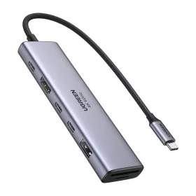   UGREEN CM512 USB-C hub/adapter 6 az 1-ben - HDMI, 2x USB, RJ45, PD 100W - szürke