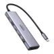UGREEN CM512 USB-C hub/adapter 6 az 1-ben - HDMI, 2x USB, RJ45, PD 100W - szürke