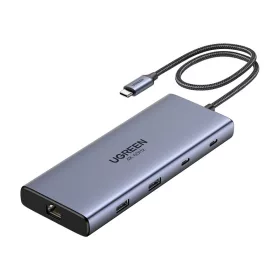   UGREEN CM639 USB-C hub/adapter 10 az 1-ben - 2x HDMI, 2x USB, RJ45, SD/TF, PD 100W - szürke