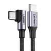 UGREEN USB-C - USB-C Kábel, ferde, QC3.0, PD, 3A, 60W, 1m (Fekete)