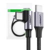 UGREEN USB-C - USB-C Kábel, ferde, QC3.0, PD, 3A, 60W, 1m (Fekete)