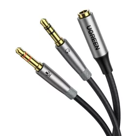   UGREEN AV193 AUX audio elosztó, fejhallgató + mikrofon 3.5mm-es mini jack kábel, 20cm (szürke)
