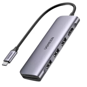   UGREEN 6-in-1 USB-C (Type-C) -3xUSB-A/ 4K HDMI/ TF,SD Kártya-olvasó HUB [CM511]