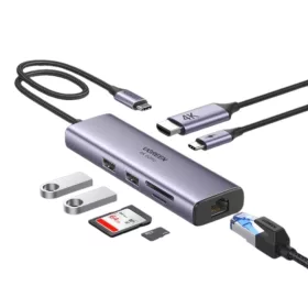   UGREEN 7-in-1 USB-C (Type-C) -2xUSB-A/ 4K HDMI/ RJ45 Ethernet/ SD, TF Kártyaolvasó HUB [CM512]