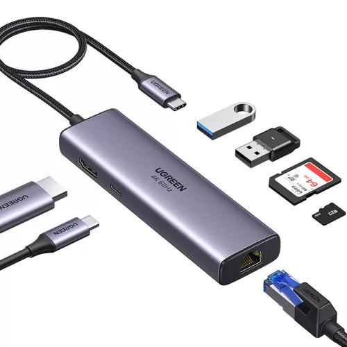 UGREEN CM512 USB-C hub/adapter 2x USB 3.0, HDMI 4K, RJ45, SD/TF, PD