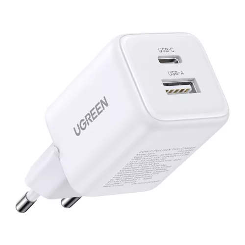 Ugreen X514 USB + USB-C fali töltő, GaN, 20W (fehér)
