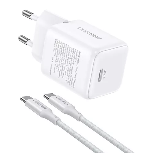 Ugreen X513 GaN USB-C fali töltő + 1 m USB-C kábel (fehér)