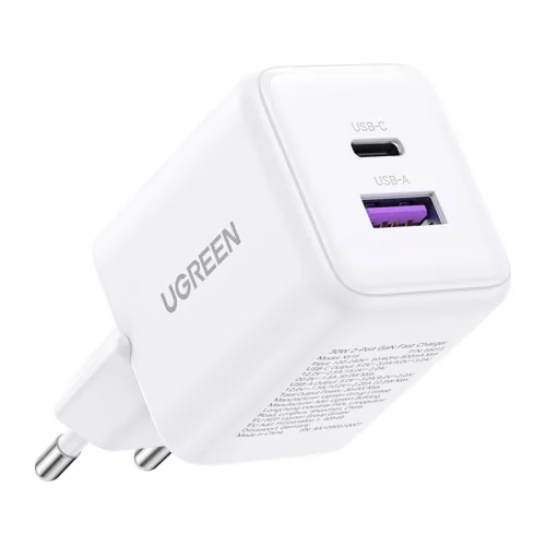 Ugreen X516 USB + USB-C fali töltő, GaN, 30W (fehér)