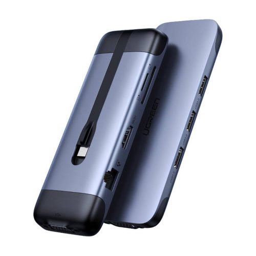 UGREEN CM286 9in1 HUB USB-C HDMI 4K Adapter, FHD, VGA, 3x USB 3.0, PD, SD/TF, USB-C (szürke)