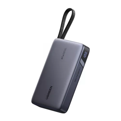 Ugreen PB550 20000mAh powerbank USB + USB-C, 67W, beépített kábel (szürke)