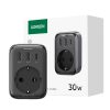 UGREEN Extender 90613 Hálozati töltő, 2x USB, USB-C, 30W (fekete)