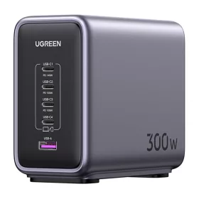   UGREEN 300W GaN Hálózati Töltő 4× USB-C + USB, 240W Kábellel 90903B fekete