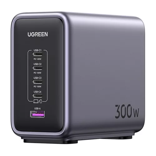 UGREEN 300W GaN Hálózati Töltő 4× USB-C + USB, 240W Kábellel 90903B fekete