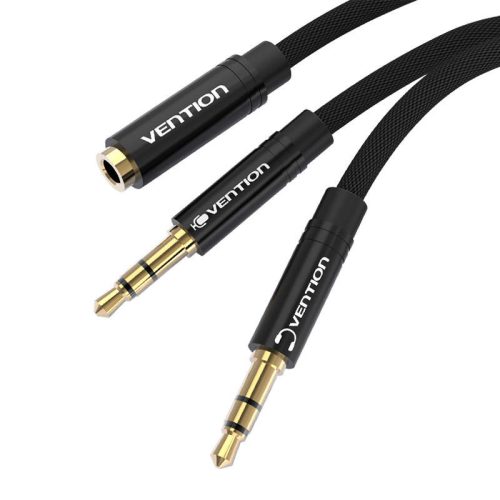 Vention BBLBF mini jack 3.5mm (female) to 2x mini jack 3.5mm (male) kábel, 1m (Fekete)