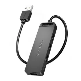   Vention 4 Portos USB 2.0 Elosztó Tápegységgel, - 1m, (Fekete) (CHMBF)