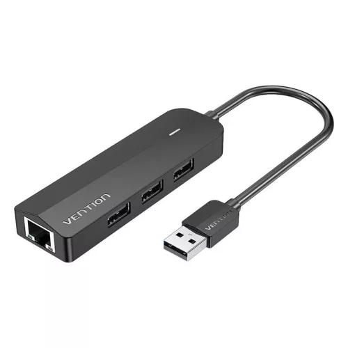 Vention 3-Port USB 2.0 HUB Ethernet Adapterrel, 100Mbps, 0.15m, (Fekete) (CHPBB)
