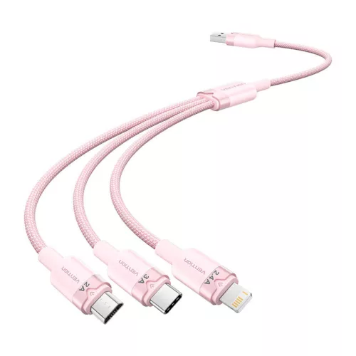 Vention 3in1 USB 2.0 Kábel, 1.5M, (Rózsaszín) (CTPPG)