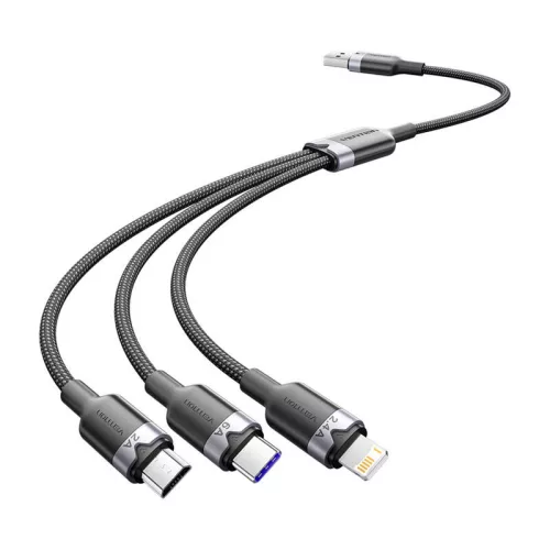 Vention 3in1 USB 2.0 A Kábel 1.5M, 6A, (Fekete) (CTRBG)