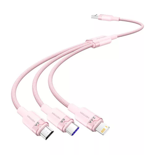 Vention 3in1 USB 2.0 Kábel 1.5M (Rózsaszín) (CTRPG)
