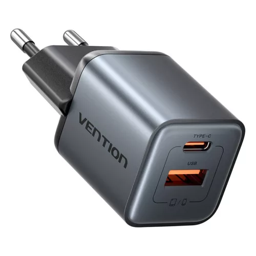 Vention 30W GaN USB-C És USB-A Gyors Töltő (Szürke) (FEWH0-EU)