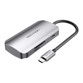   Vention USB-C Dokkolóállomás 3x USB3.0, SD, TF, PD, 0.15m, (Szürke) (TNHHB)
