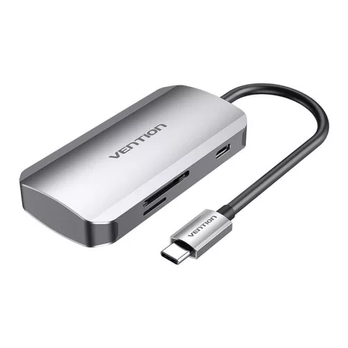 Vention USB-C Dokkolóállomás 3x USB3.0, SD, TF, PD, 0.15m, (Szürke) (TNHHB)