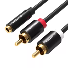 Vention 3.5mm Female- 2x RCA Male audio kábel, 1m, (Fekete)