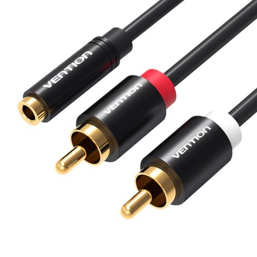 Vention 3.5mm Female- 2x RCA Male audio kábel, 1m, (Fekete)